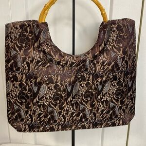 💚 Satin Brown Vintage Style Clutch With Bamboo Handles